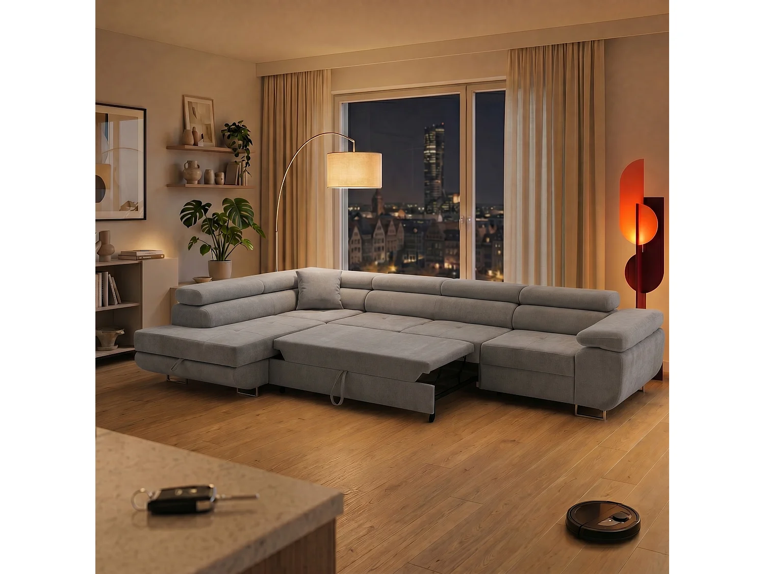Canapé d'angle WILD MAXI L Gauche avec fonction couchage 125x195 Chenille Gris