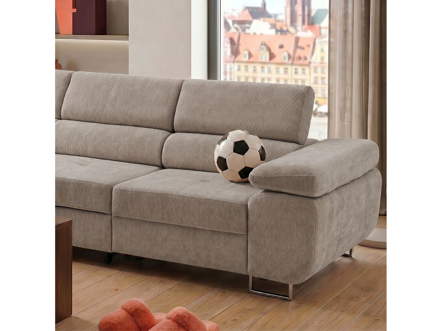 Canapé d'angle WILD MAXI L Gauche avec fonction couchage 125x195 Chenille Gris