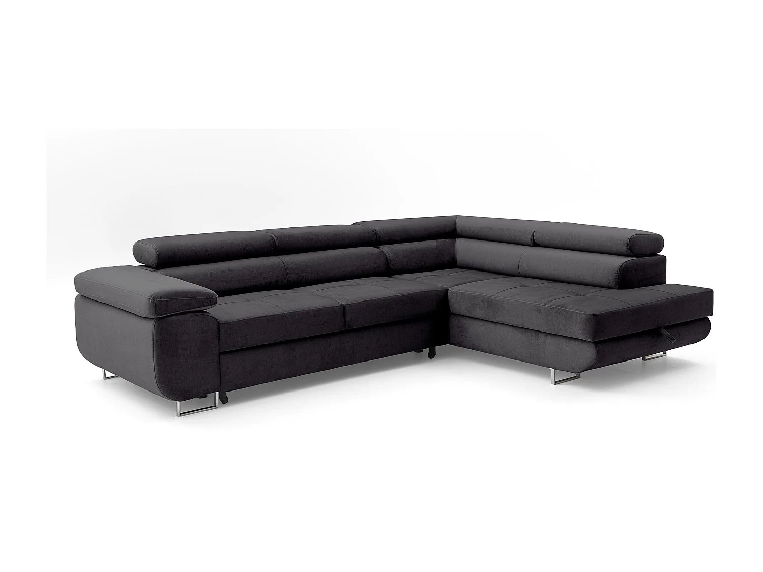 Ecksofa WILD L rechts mit Schlaffunktion 127x195 Velours anthrazitgrau