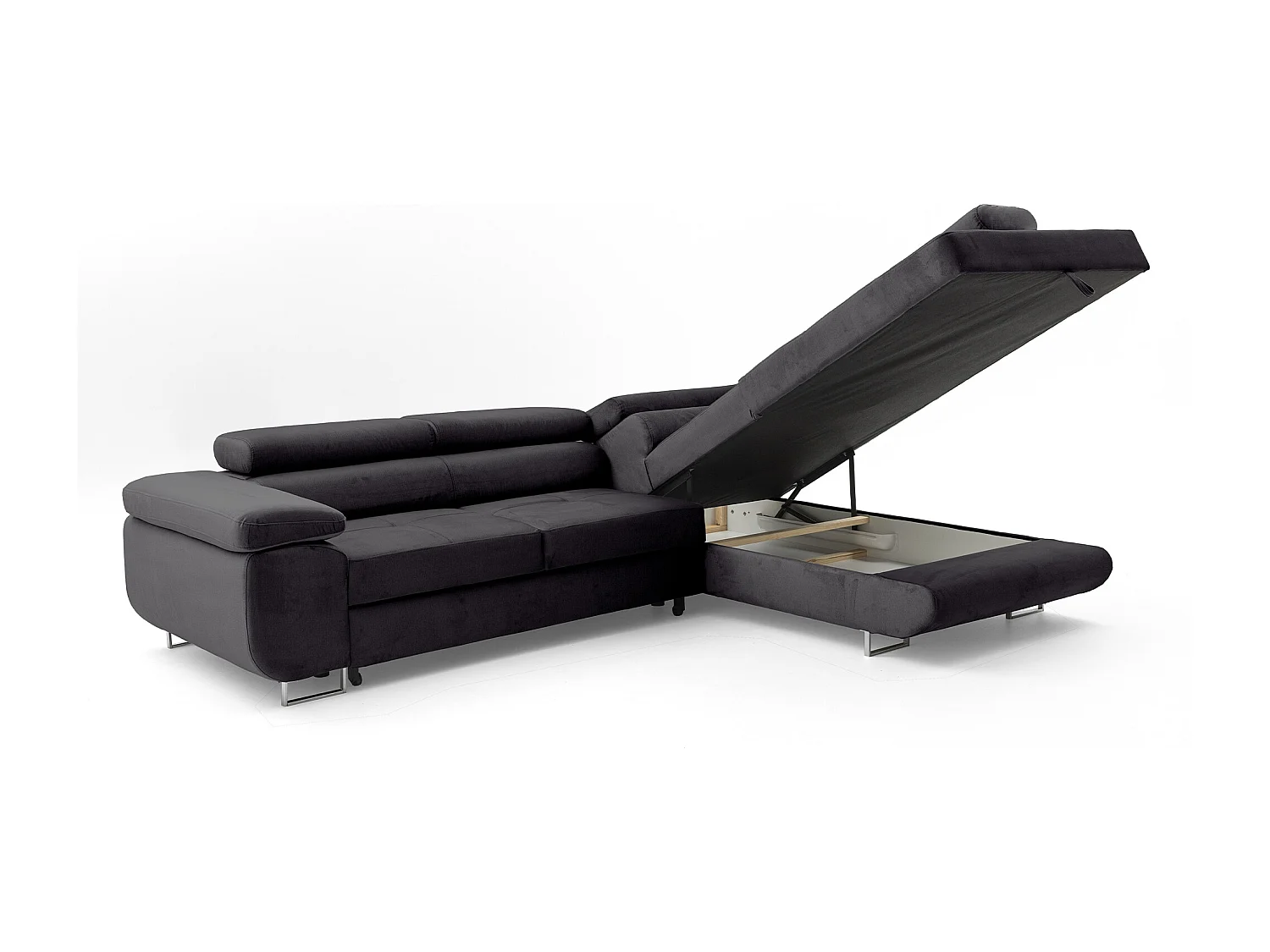 Ecksofa WILD L rechts mit Schlaffunktion 127x195 Velours anthrazitgrau