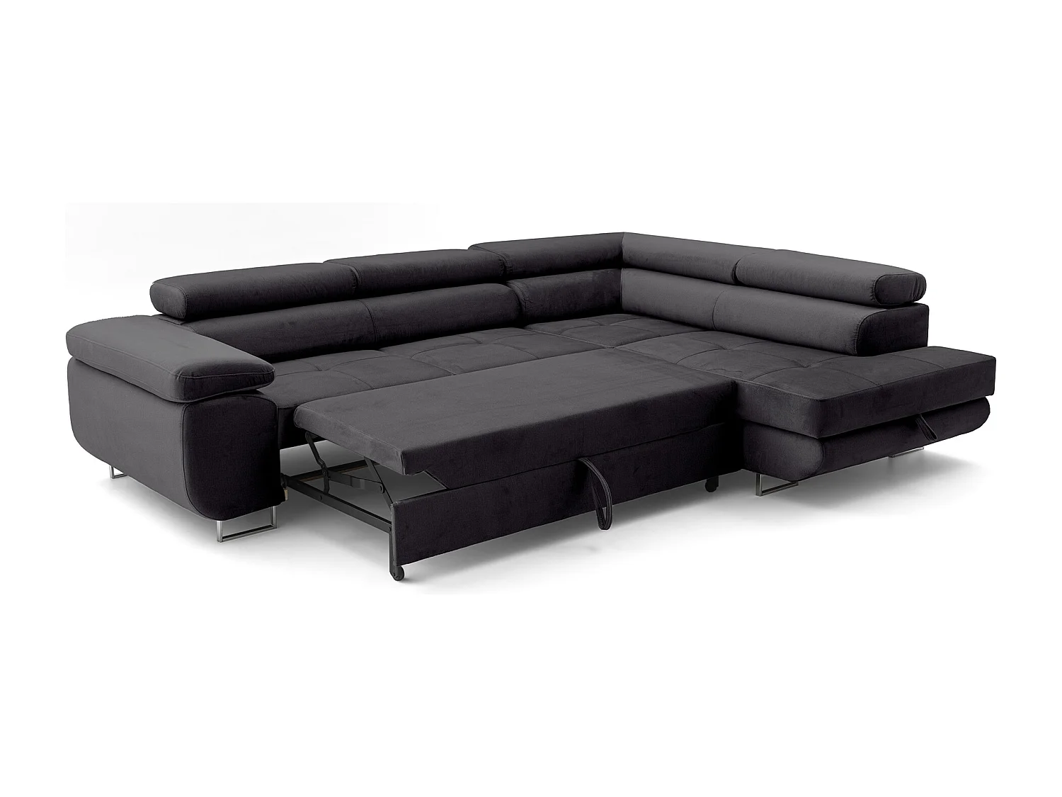 Ecksofa WILD L rechts mit Schlaffunktion 127x195 Velours anthrazitgrau