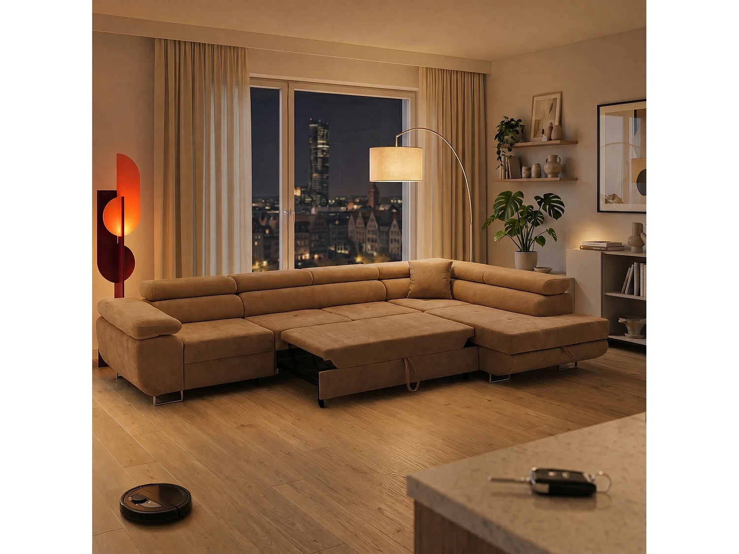 Canapé d'angle WILD MAXI L Droit avec fonction couchage 125x195 Chenille Marron