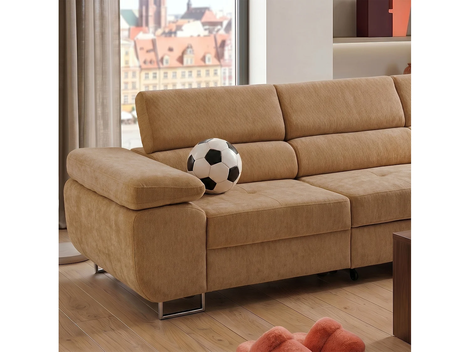 Canapé d'angle WILD MAXI L Droit avec fonction couchage 125x195 Chenille Marron