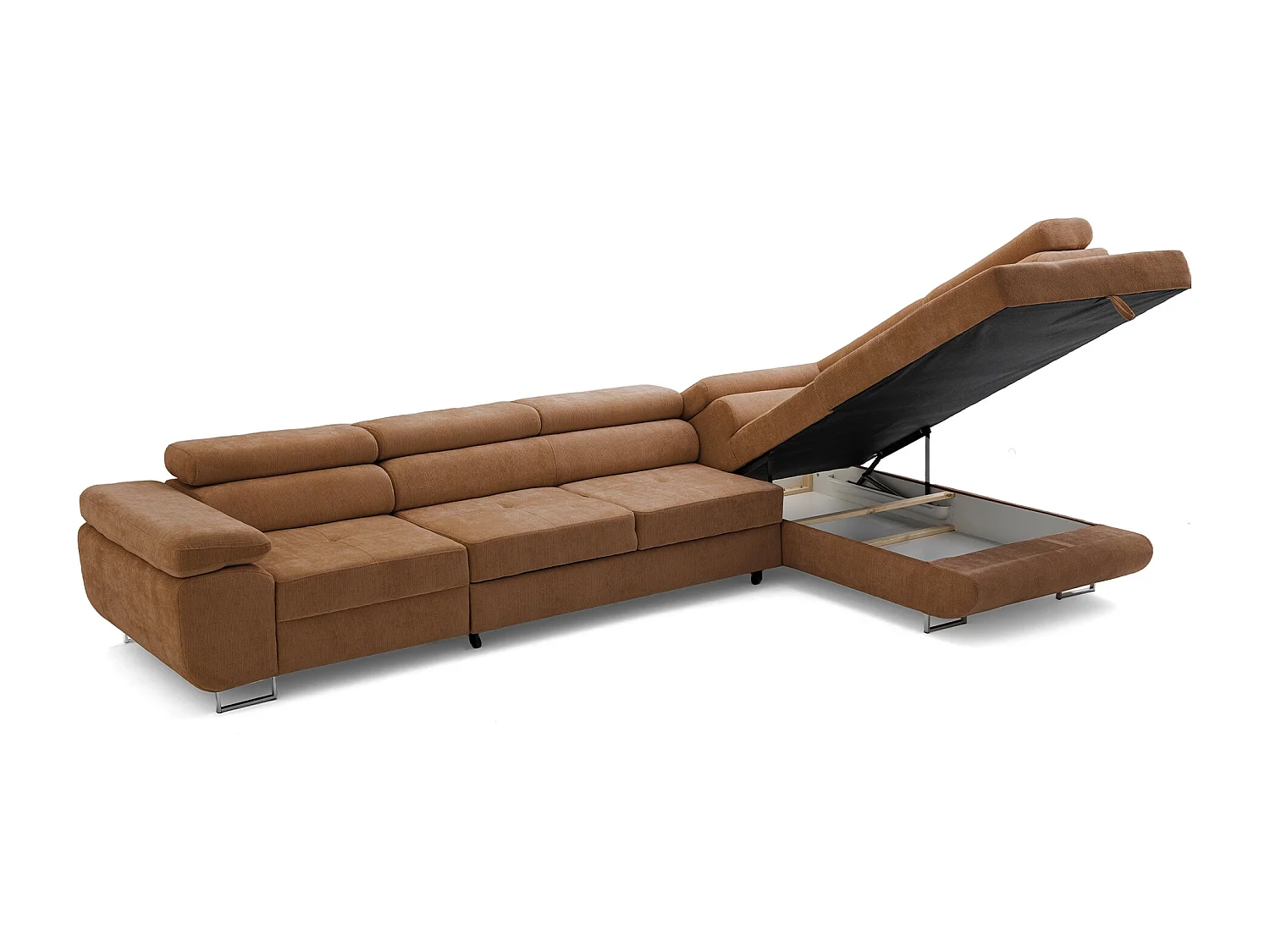 Canapé d'angle WILD MAXI L Droit avec fonction couchage 125x195 Chenille Marron