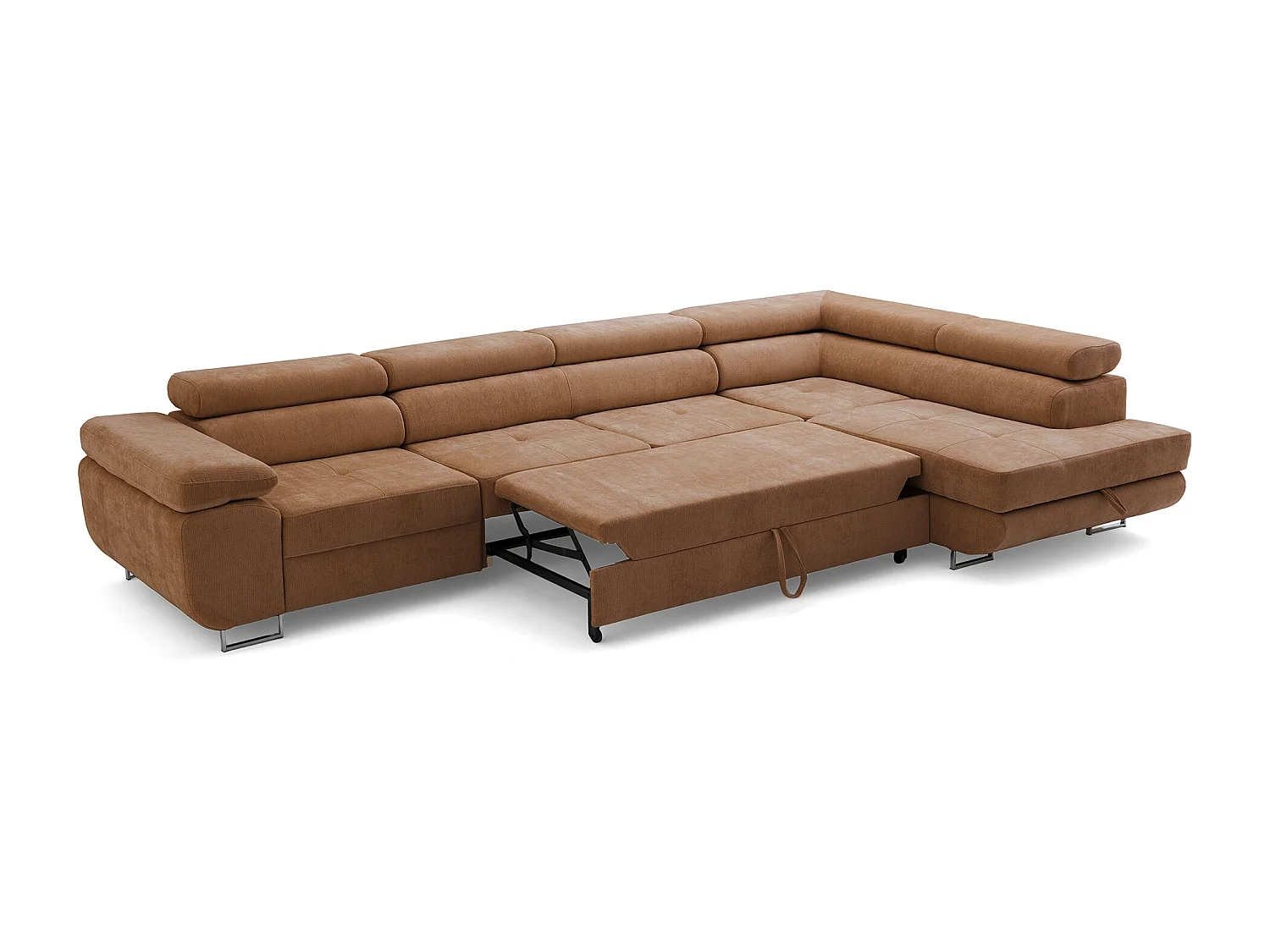 Canapé d'angle WILD MAXI L Droit avec fonction couchage 125x195 Chenille Marron