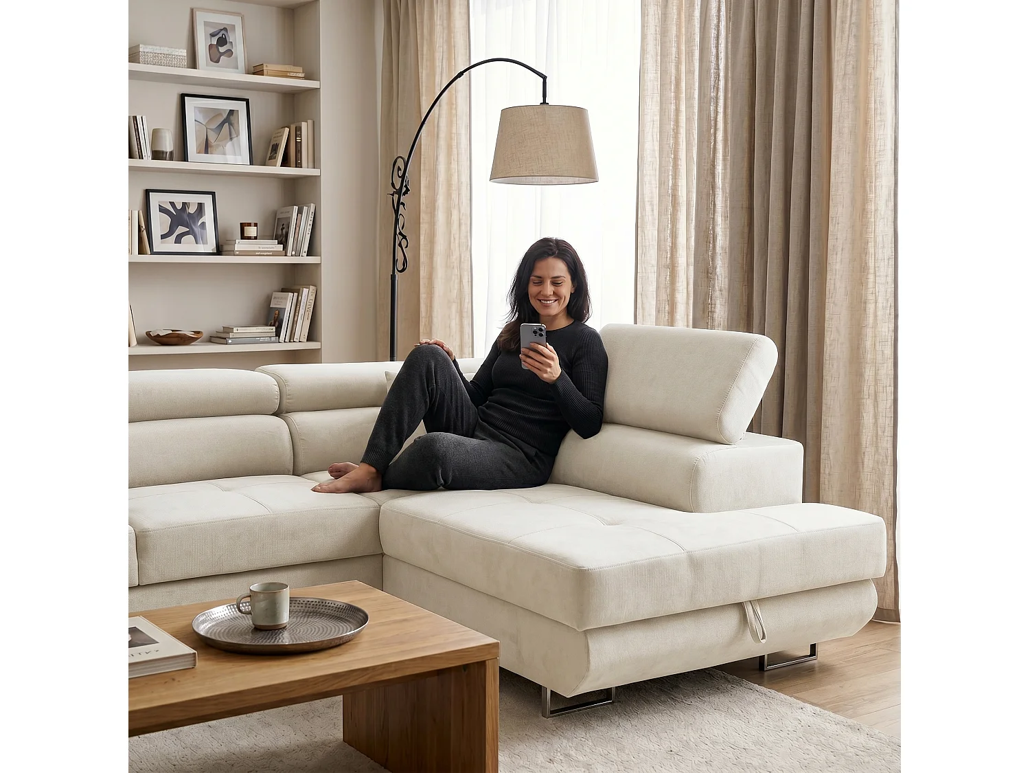 Ecksofa WILD L rechts mit Schlaffunktion 127x195 Velours beige