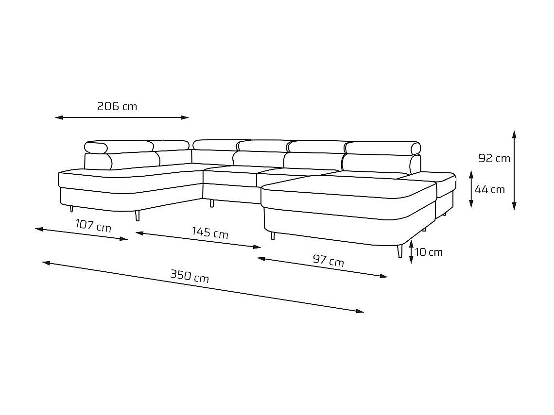 Canapé panoramique convertible avec coffre PRIAM U Gauche avec fonction couchage  Velours Vert