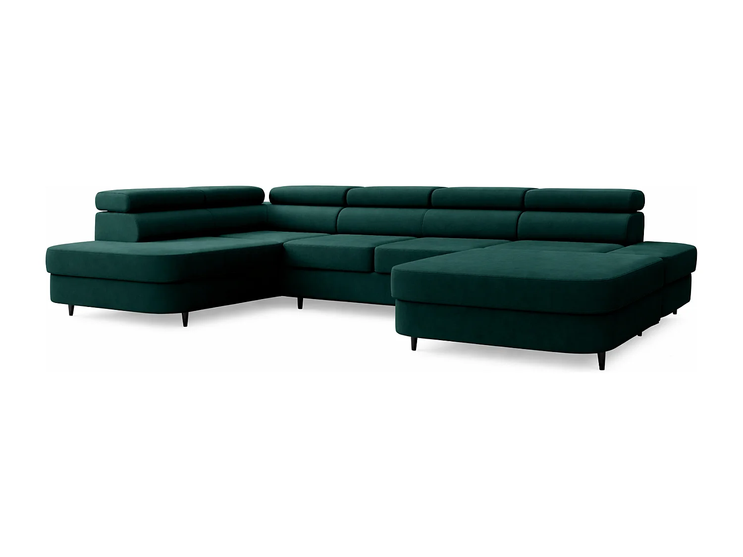 Canapé panoramique convertible avec coffre PRIAM U Gauche avec fonction couchage  Velours Vert