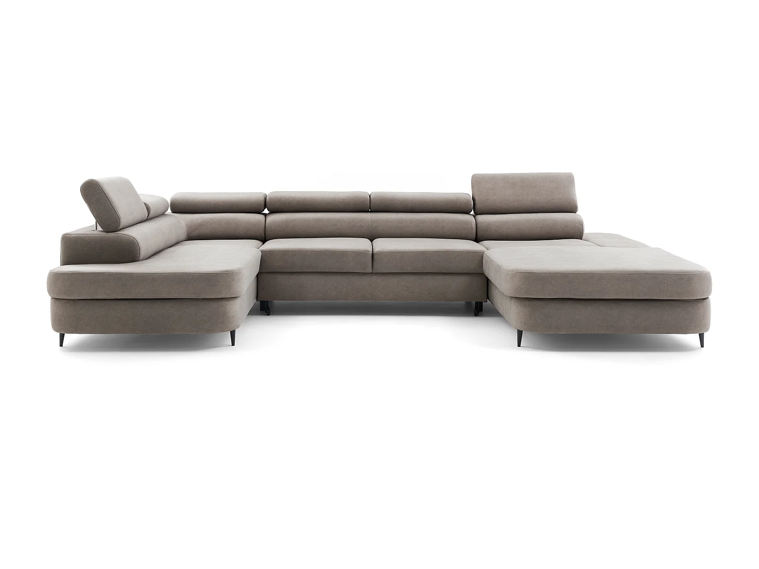 Canapé panoramique convertible avec coffre PRIAM U Gauche avec fonction couchage  Velours Beige
