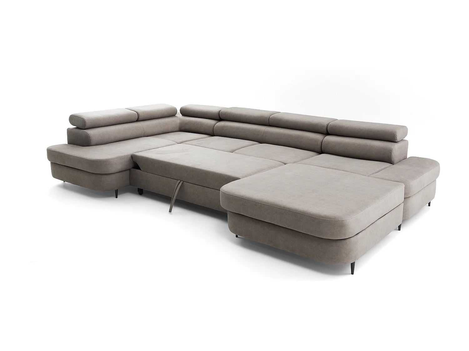 Canapé panoramique convertible avec coffre PRIAM U Gauche avec fonction couchage  Velours Beige
