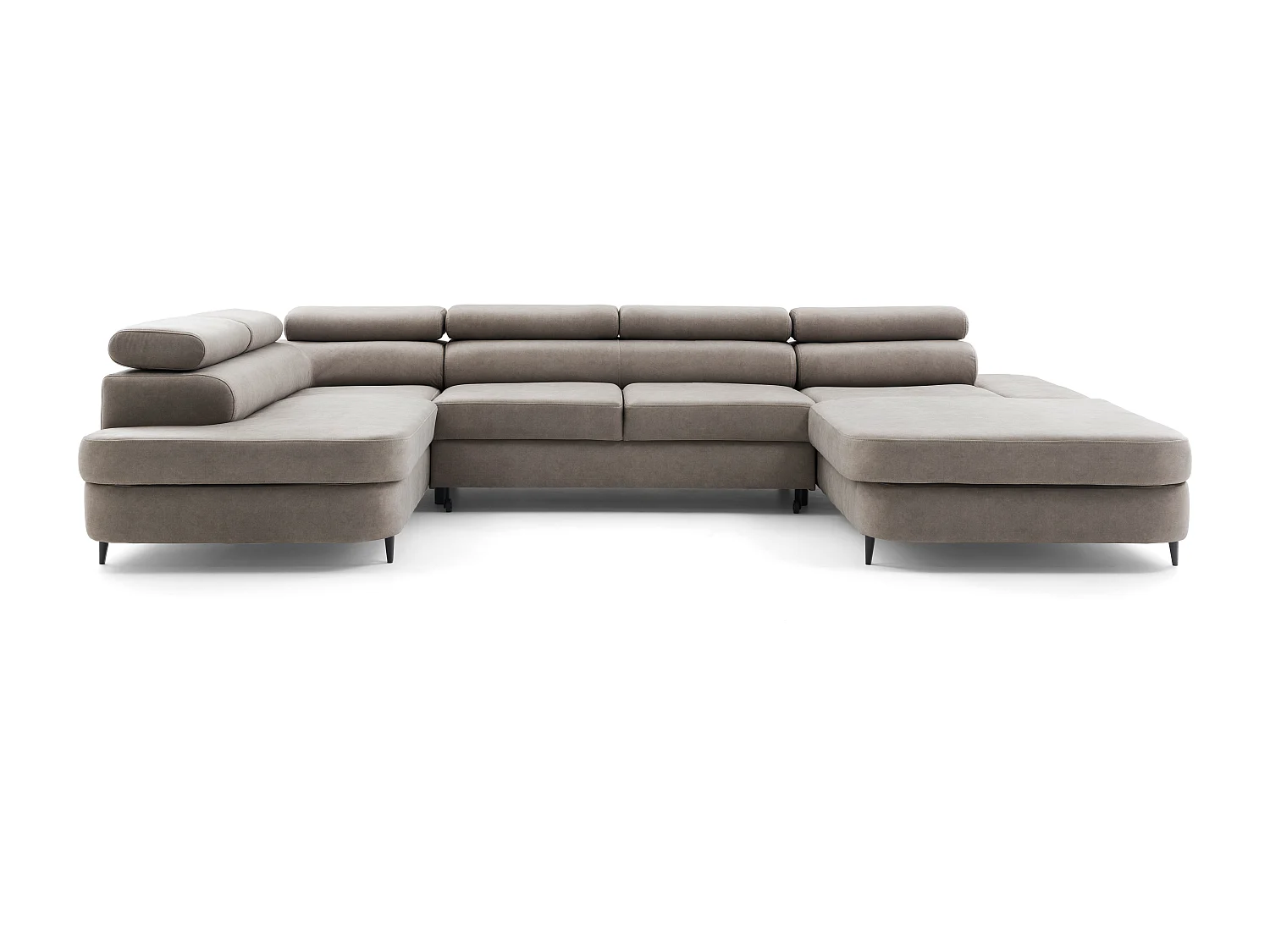 Canapé panoramique convertible avec coffre PRIAM U Gauche avec fonction couchage  Velours Beige