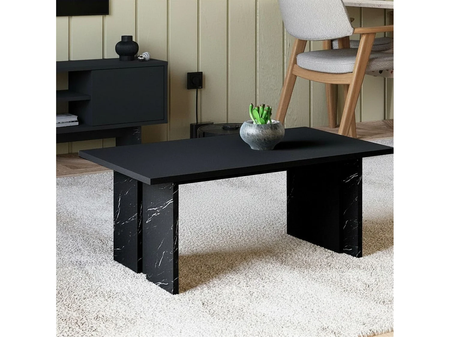 "Ravello" Holz Couchtisch - Elegantes Noir Design - 90 x 50 x 40 cm
