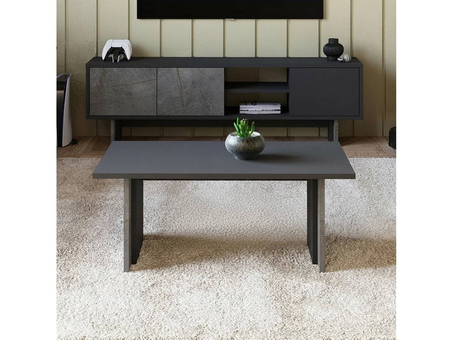 Tavolino da Salotto in Legno "Ravello" - Elegante Grigio Antracite - 90 x 50 x 40 cm