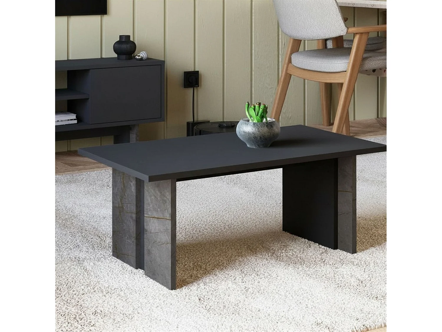 Tavolino da Salotto in Legno "Ravello" - Elegante Grigio Antracite - 90 x 50 x 40 cm