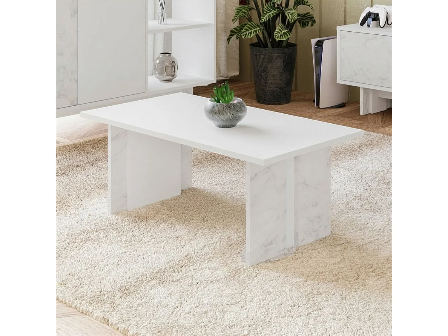 Tavolino da Salotto "Ravello" in Legno - Bianco - Design Moderno Elegante - 90 x 50 x 40 cm