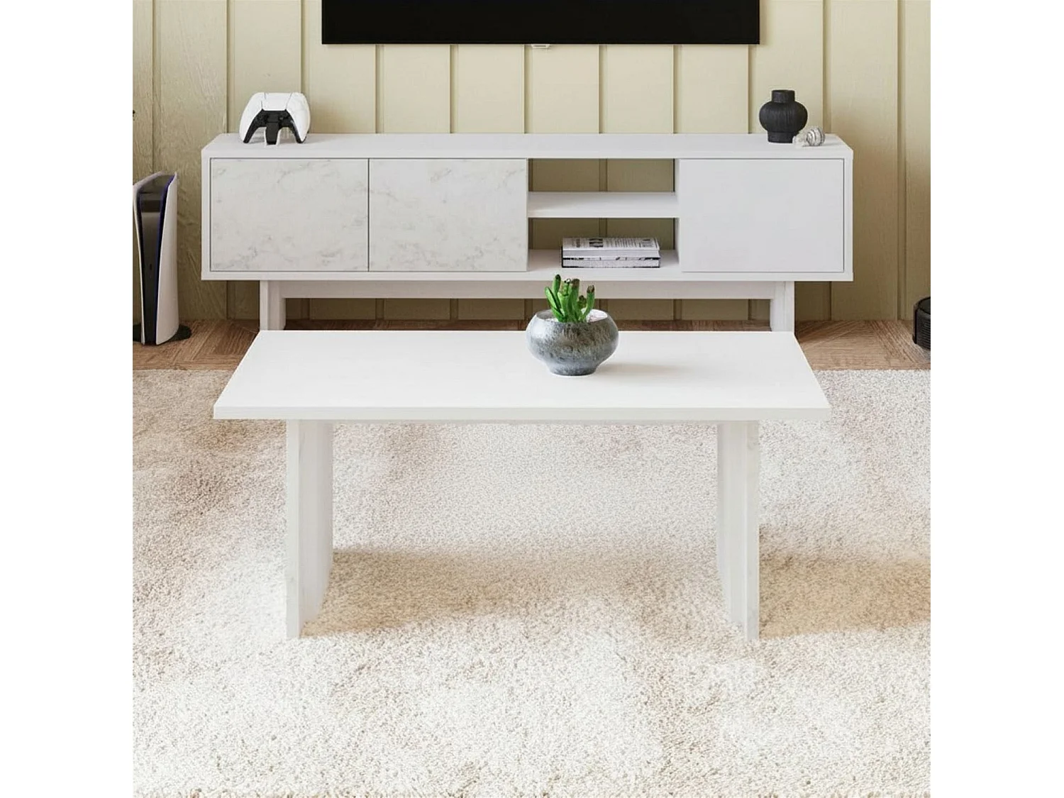 Tavolino da Salotto "Ravello" in Legno - Bianco - Design Moderno Elegante - 90 x 50 x 40 cm