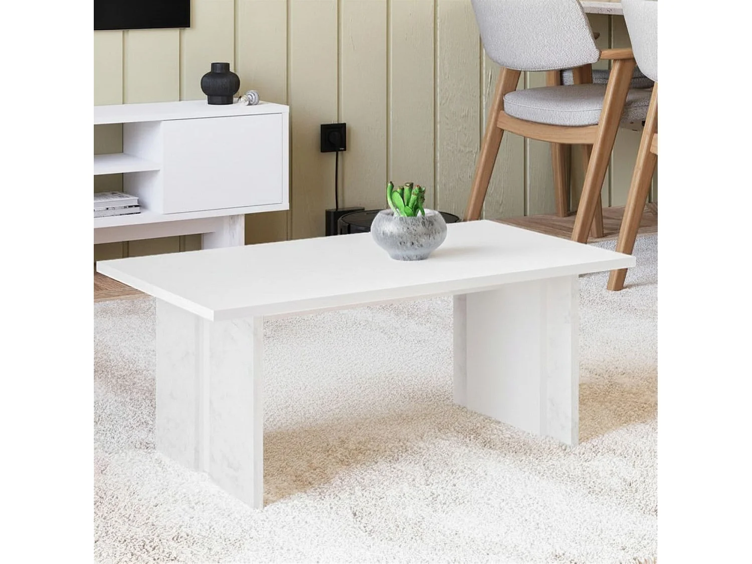 Tavolino da Salotto "Ravello" in Legno - Bianco - Design Moderno Elegante - 90 x 50 x 40 cm