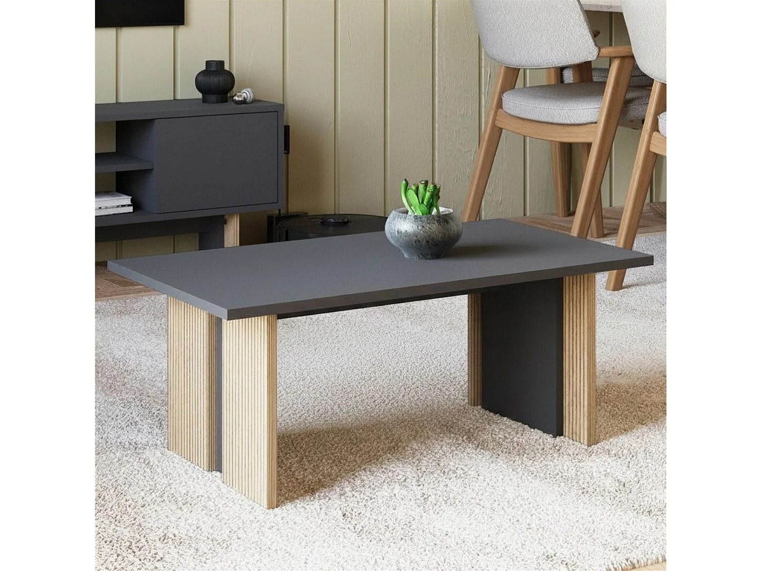"Ravello" Holz Couchtisch - Anthrazitgrau - Elegant und Langlebig - 90 x 50 x 40 cm