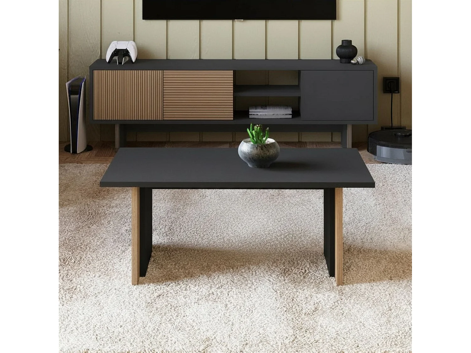 Table basse en bois "Ravello" - 90 x 50 x 40 cm - Gris anthracite