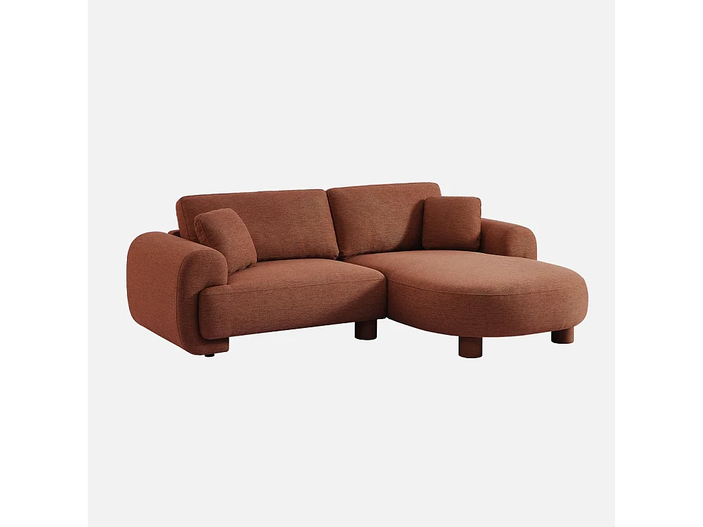 Canapé d'angle droite 3 places tissu terracotta. pieds ronds L 231 x P 160 / 88 cm - Zenio