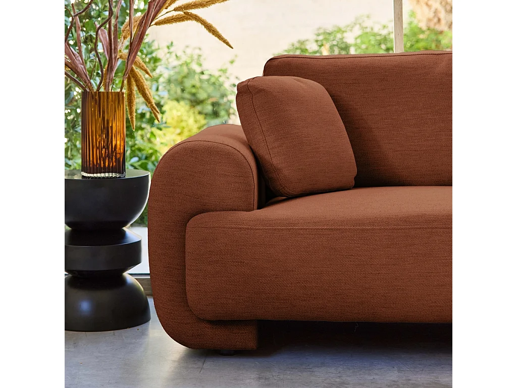 Canapé d'angle droite 3 places tissu terracotta. pieds ronds L 231 x P 160 / 88 cm - Zenio