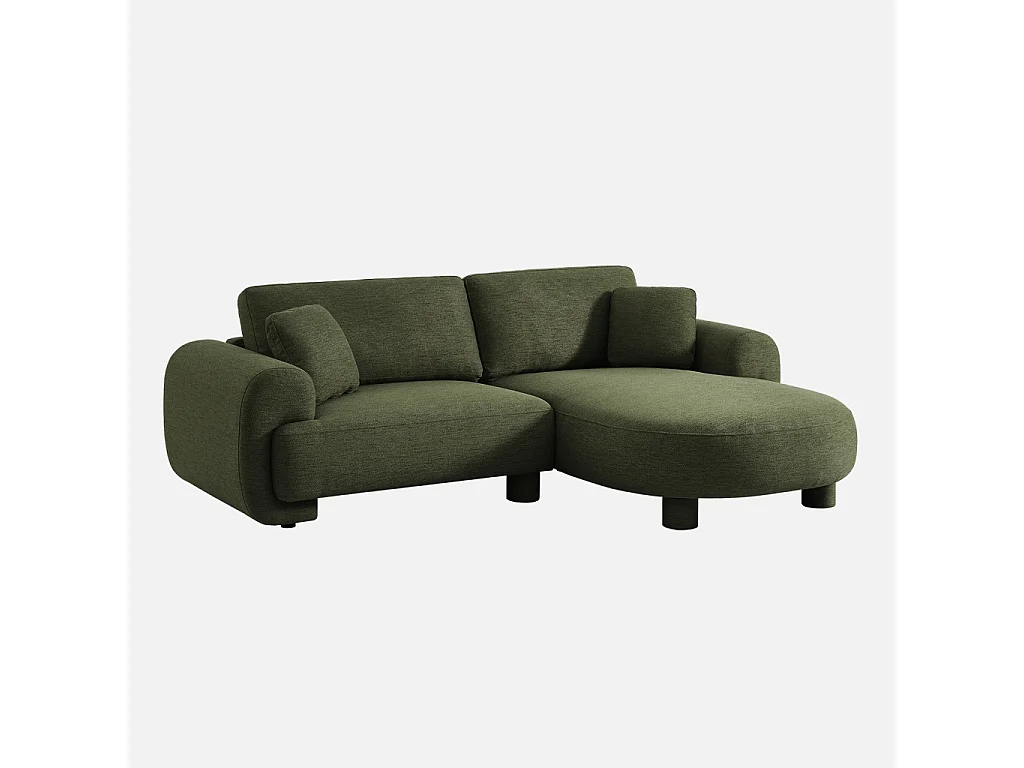 Canapé d'angle droite 3 places tissu kaki. pieds ronds L 231 x P 160 / 88 cm - Zenio