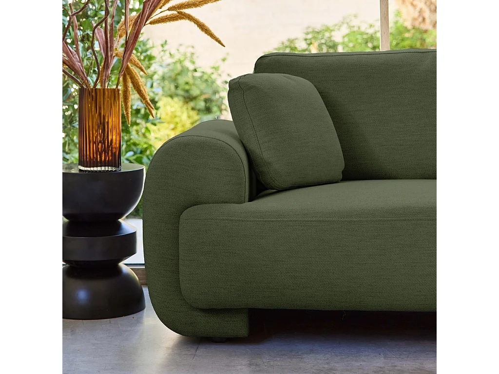 Canapé d'angle droite 3 places tissu kaki. pieds ronds L 231 x P 160 / 88 cm - Zenio