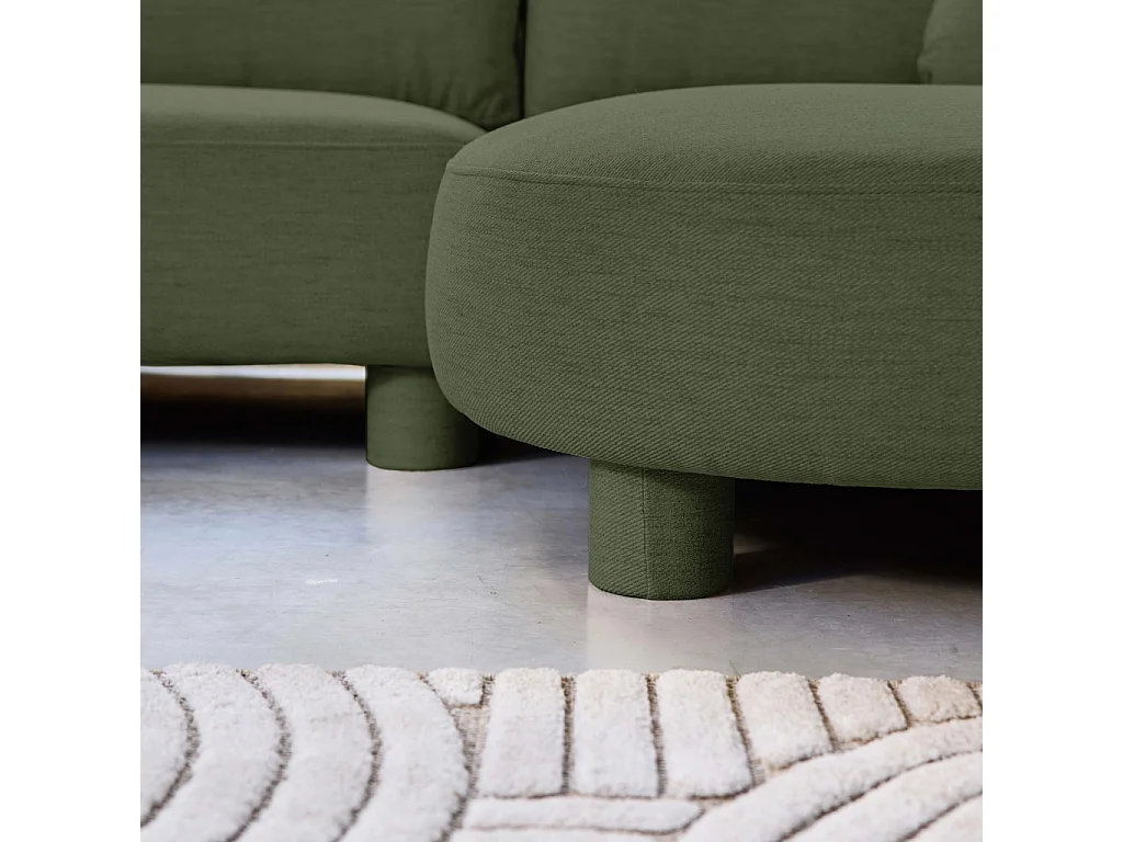 Canapé d'angle droite 3 places tissu kaki. pieds ronds L 231 x P 160 / 88 cm - Zenio