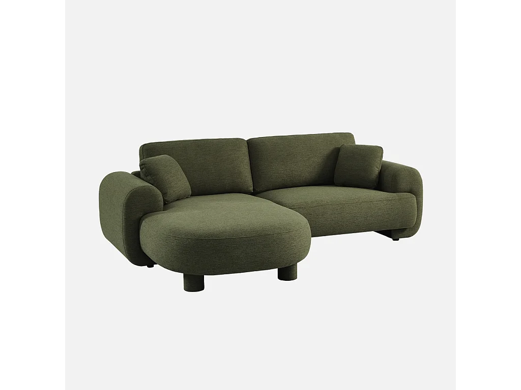Canapé d'angle gauche 3 places tissu kaki. pieds ronds L 231 x P 160 / 88 cm - Zenio