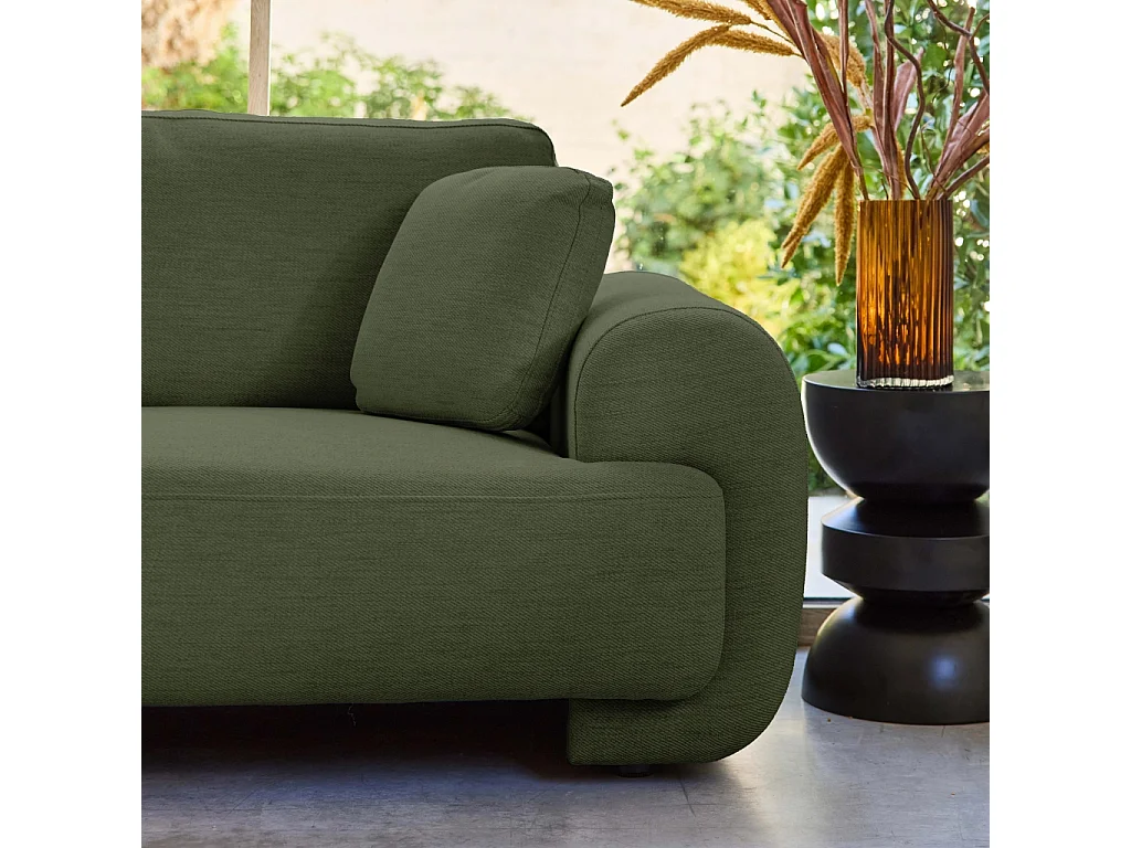 Canapé d'angle gauche 3 places tissu kaki. pieds ronds L 231 x P 160 / 88 cm - Zenio