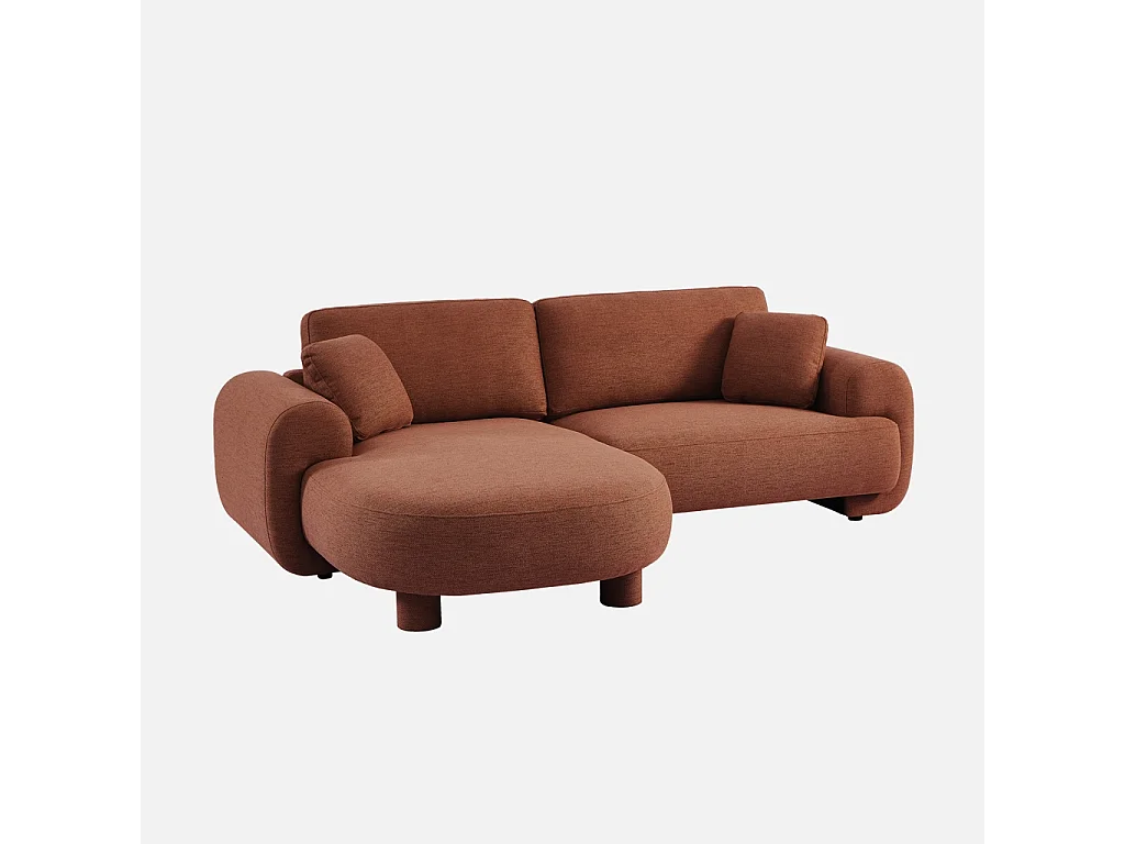 Canapé d'angle gauche 3 places tissu terracotta. pieds ronds L 231 x P 160 / 88 cm - Zenio