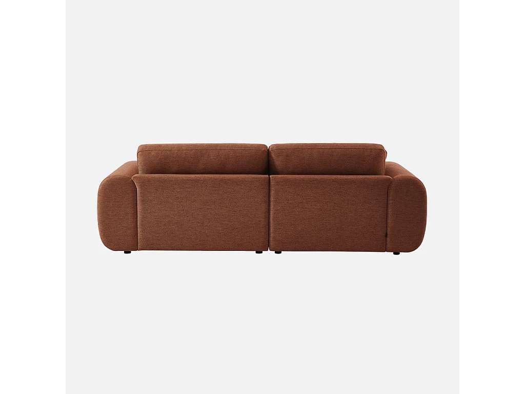 Canapé d'angle gauche 3 places tissu terracotta. pieds ronds L 231 x P 160 / 88 cm - Zenio