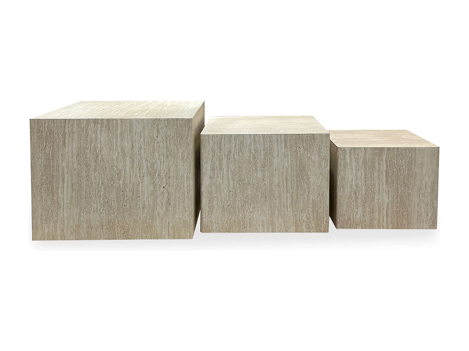 Lot de 3 tables basses Balkor Effet Travertin Beige