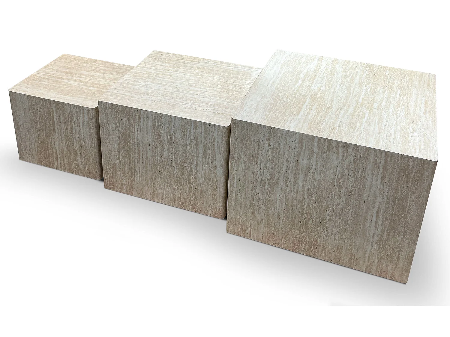 Lot de 3 tables basses Balkor Effet Travertin Beige