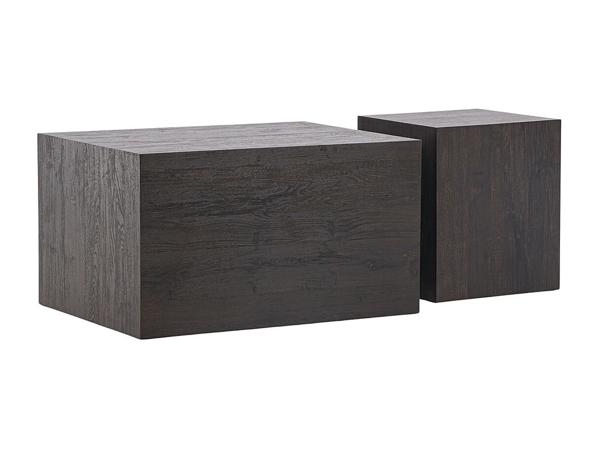 Lot de 2 Tables Basses Effet Bois "York" 80cm Marron Foncé