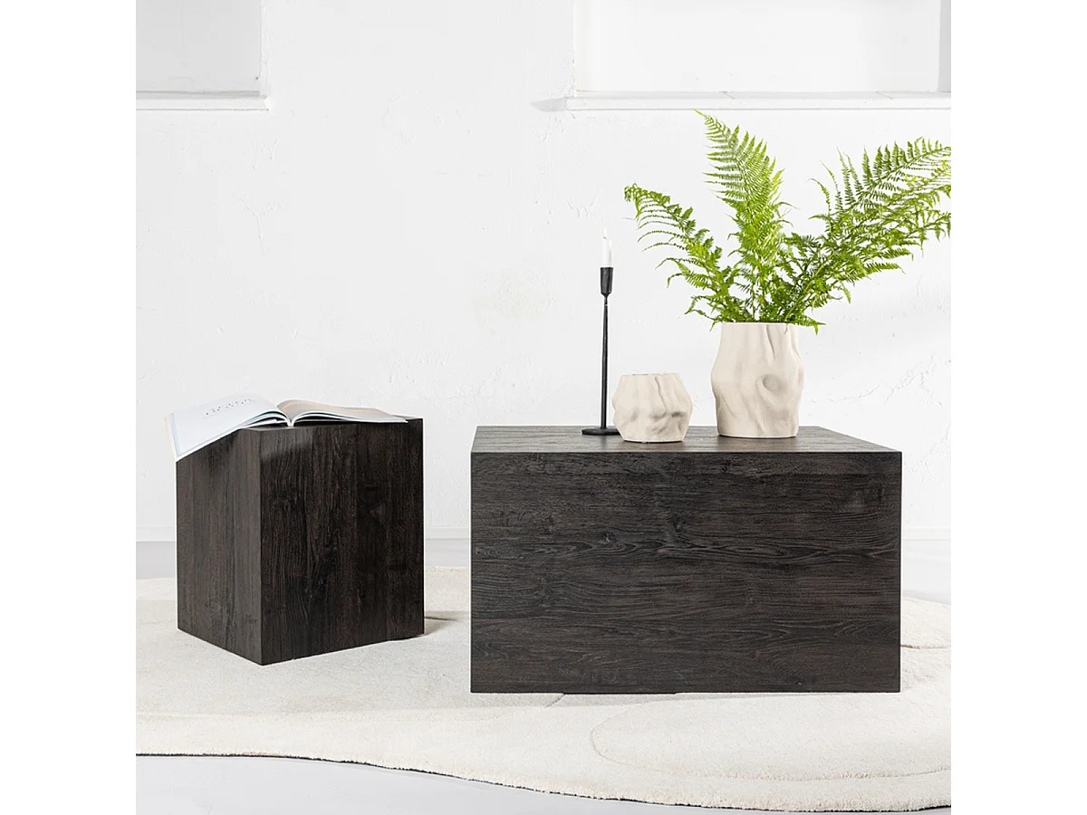 Lot de 2 Tables Basses Effet Bois "York" 80cm Marron Foncé