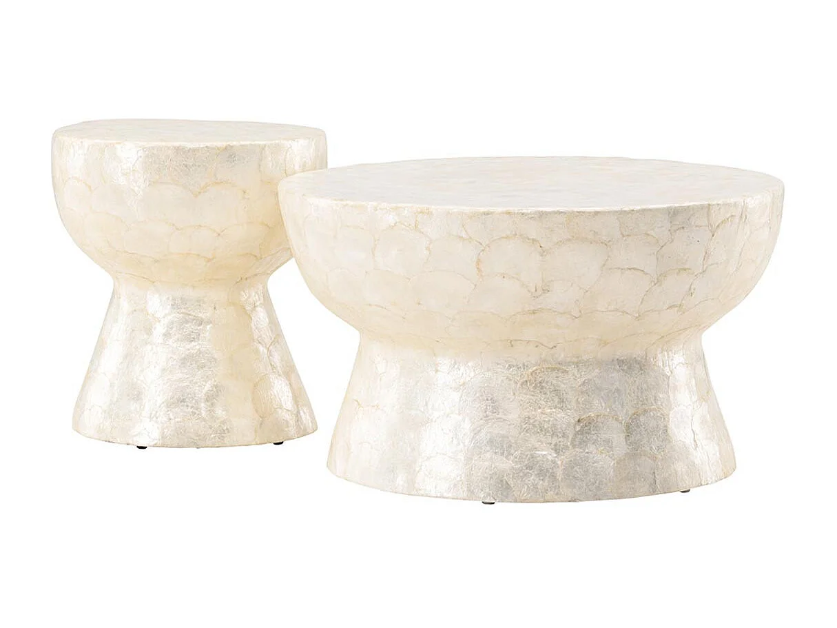 Lot de 2 Tables Basses en Capiz "Sandon" 70cm Gris Clair