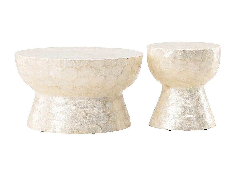 Lot de 2 Tables Basses en Capiz "Sandon" 70cm Gris Clair