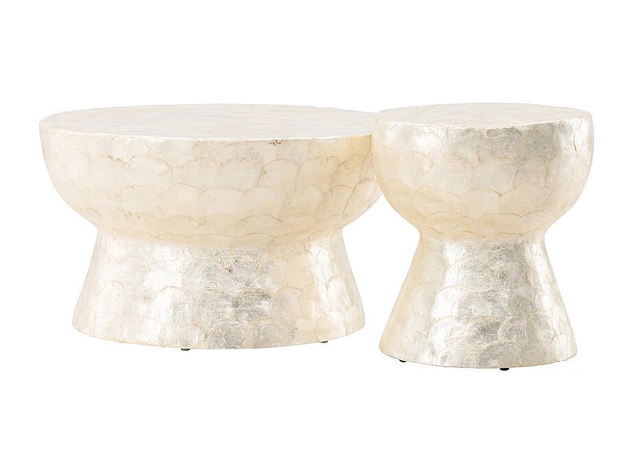 Lot de 2 Tables Basses en Capiz "Sandon" 70cm Gris Clair