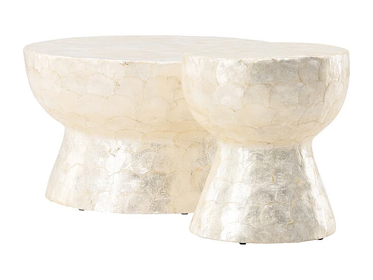 Lot de 2 Tables Basses en Capiz "Sandon" 70cm Gris Clair