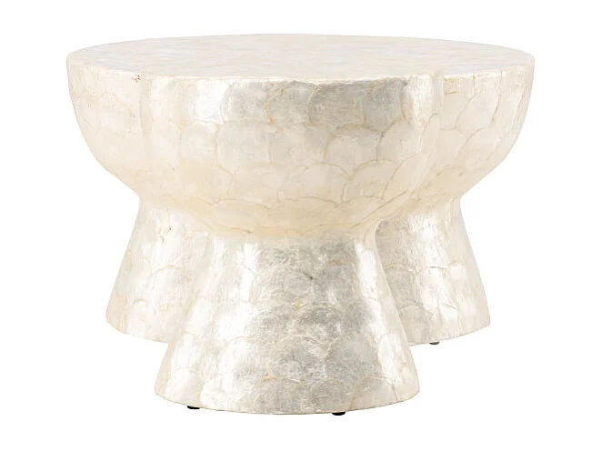 Lot de 2 Tables Basses en Capiz "Sandon" 70cm Gris Clair