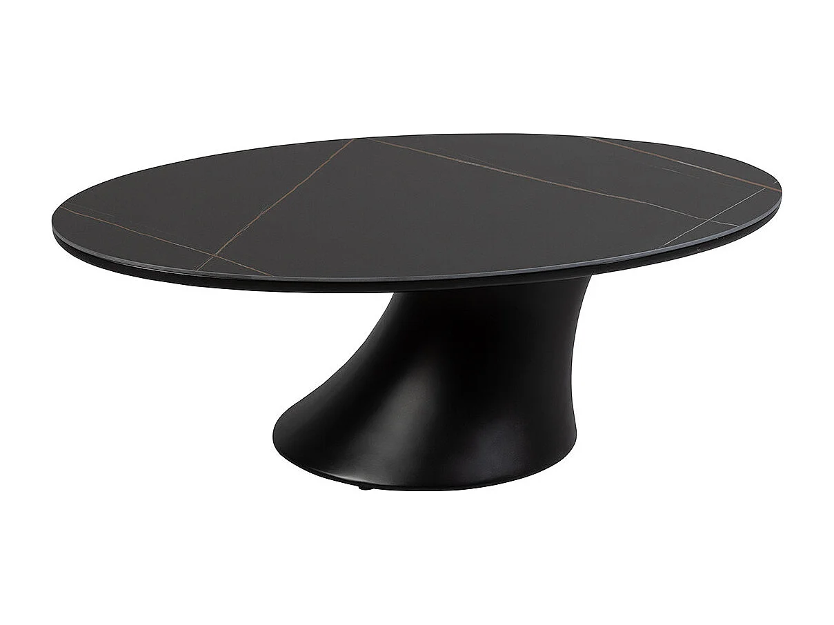 MAALA - Ensemble Table Basse et Bout de Canapé Noir en Céramique et Pied en ABS