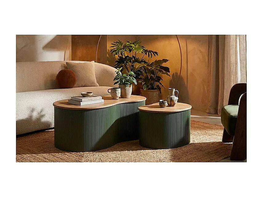 Ensemble table basse francfort verte 2 pièces 87 x 53x32 - 50 x 35x28