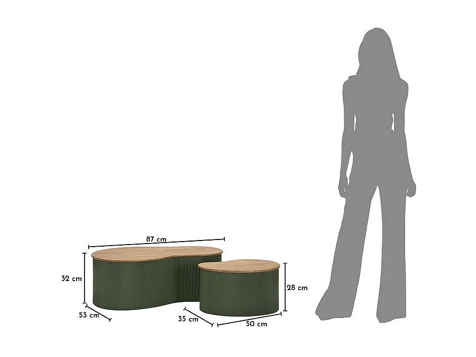 Ensemble table basse francfort verte 2 pièces 87 x 53x32 - 50 x 35x28