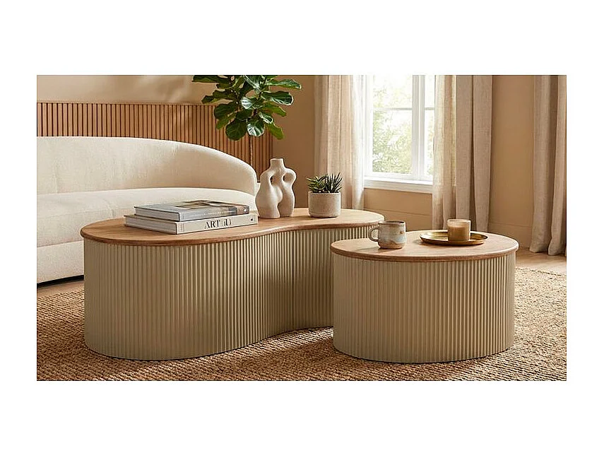Ensemble table basse francfort blanche 2 pièces 87 x 53x32 - 50 x 35x28