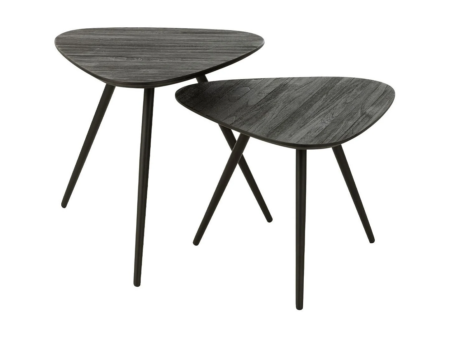 Lot de 2 Tables d'Appoint Triangles "Teck" 50cm Noir