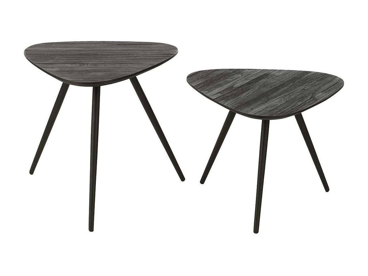 Lot de 2 Tables d'Appoint Triangles "Teck" 50cm Noir