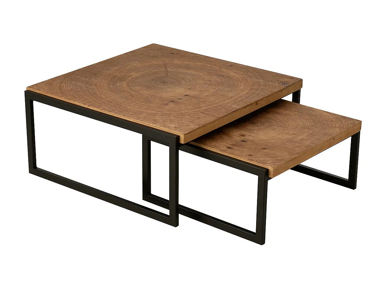Lot de 2 Tables Basses Gigognes "Chalet" 85cm Naturel