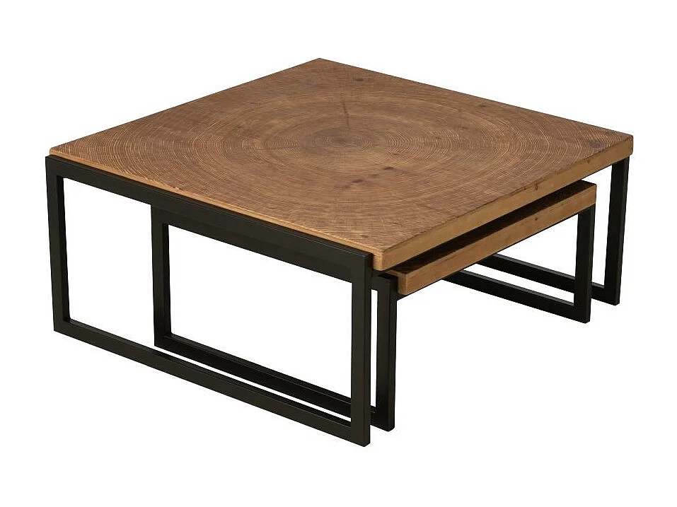 Lot de 2 Tables Basses Gigognes "Chalet" 85cm Naturel