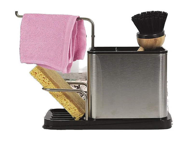 Pack Organisateur d'Evier en Inox 3-en-1 Porte-Eponge + Brosse - KITCHEN